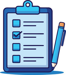 Blue clipboard with checklist and pencil paper vector illustration EPS file download.
