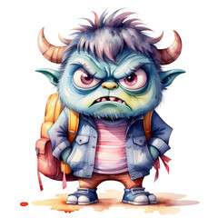 Obraz premium Watercolor funny monster fist day of scool