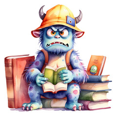 Watercolor funny monster fist day of scool