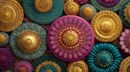 Vibrant Indian cultural background for advertising and print media, intricate mandalas, paisley patterns, traditional motifs.