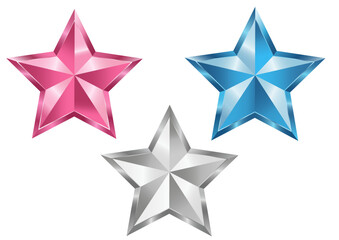 Obraz premium Pink Star, Blue Star and Silver Star. Stars Shining. Vector Elements. 3 Stars together