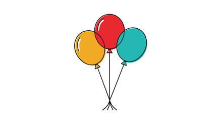 A cluster of three colorful balloons floats upwards together.