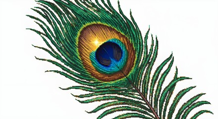 Obraz premium Pixel Art Peacock Feather with Golden Glow in Retro 8-Bit Style