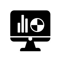 Desktop Monitor with Bar and Pie Charts Icon Minimalist Black Vector
