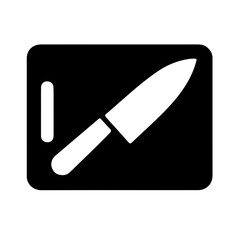 Cutting Board with Kitchen Knife Icon Minimalist Black Vector