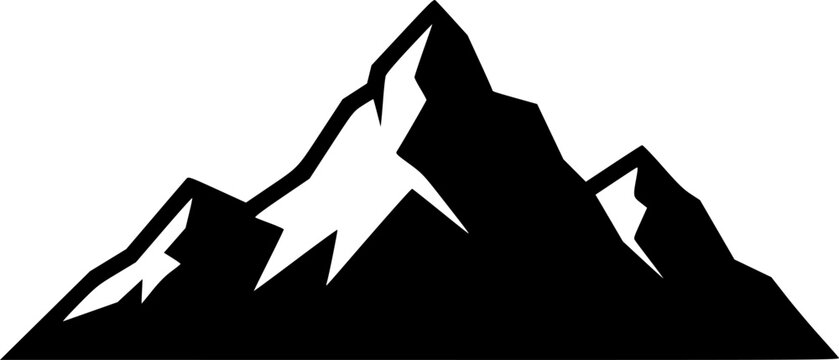 mountain icon, minimalist, black and white, graphic design, simple, line art, vector illustration