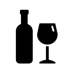 Wine Glass Beside Upright Wine Bottle Icon Minimalist Black Vector
