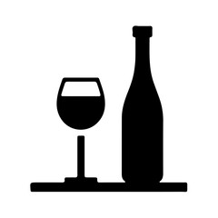 Wine Glass Beside Upright Wine Bottle Icon Minimalist Black Vector