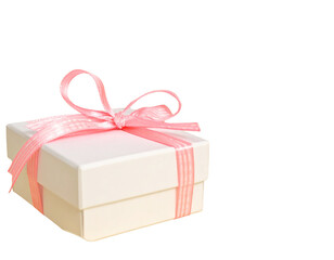 Fototapeta premium Elegant white gift box with pink ribbon bow
