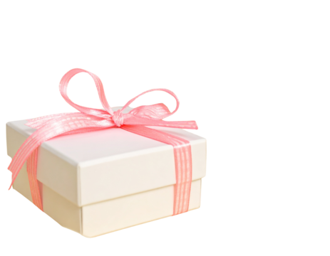 Elegant white gift box with pink ribbon bow