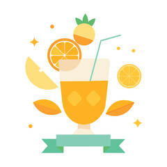 Refreshing orange juice in a tall glass with fruit slices and garnish