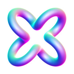 3D Abstract Illustration of Twisted Validator X-Shape with Glossy Gradient in Purple, Pink, Blue, and Green

