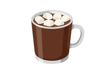 A brown mug is filled with hot chocolate and topped with marshmallows