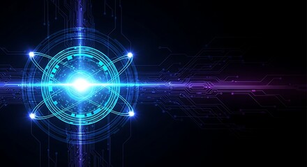 Futuristic Glowing Atomic Core with Circuits