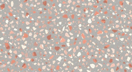 Modern Terrazzo Seamless Pattern with Coral and Gray Chips