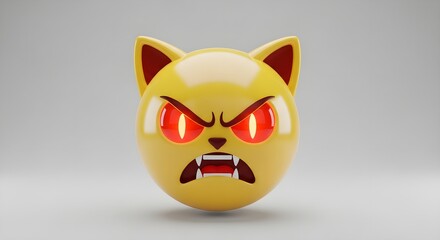 Fototapeta premium Furious Yellow Cat Emoji with Glowing Red Eyes and Fangs