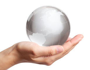 globe in hand Isolate on transparent background PNG file  