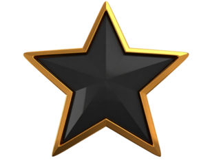 Glossy black star with golden outline 