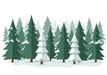 Fototapeta premium A snowy forest scene with evergreen trees of various shades
