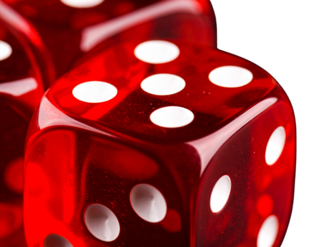 lossy red dice with white dots on a black background