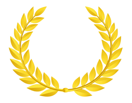 Golden Laurel Wreath on Transparent Background Symbolizing Victory, Achievement, and 