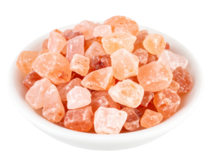 Himalayan pink salt crystals on a transparent backgroun 
