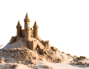 Intricate sandcastle sculpture with towers and steps