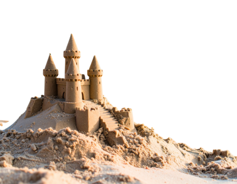 Intricate sandcastle sculpture with towers and steps