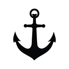 Simple nautical black anchor symbol for boat, shipping, and maritime activity, anchor on ship silhouette vector illustration