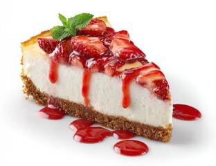 Creamy cheesecake slice topped with fresh strawberries and a sweet berry glaze