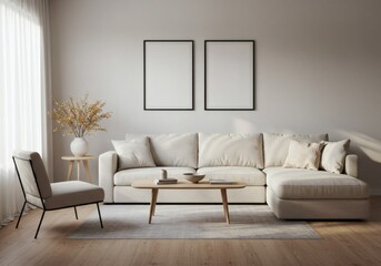 Serene Modern Living Room with Neutral Tones and Natural Light