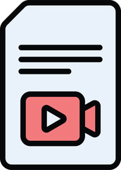 Document with video content icon. Simple vlog file and camera sign vector illustration. Perfect for multimedia, video editing, filmmaking, digital content, vlog channels, apps
