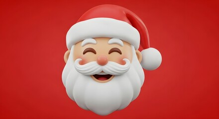 Joyful 3D Santa Claus Head on Red Background