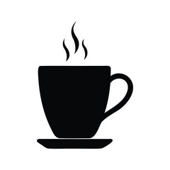 Stylized Black and White  of a Hot Beverage Mug on a Saucer, coffee cup silhouette vector illustration