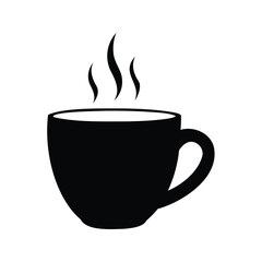 Simple vector illustration of a steaming hot drink mug on white background, coffee cup silhouette vector illustration