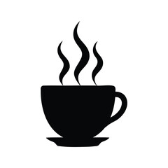 A steaming cup of aromatic coffee or tea on a white background, coffee cup with steam silhouette vector illustration