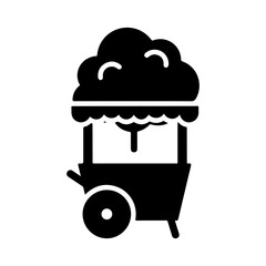 Flat Monochromatic Popcorn Cart Glyph Icon with Scalloped Awning
