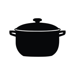 Black silhouette of a covered cooking pot with handles and knob, cooking pot silhouette vector illustration