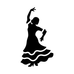 Iconic Flat Vector Flamenco Dancer Silhouette in Black and White