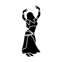 Elegant Black Silhouette Belly Dancer Pose Flat Vector Art