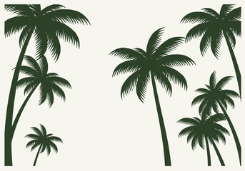 Six palm trees depicted as silhouettes against a lightcolored background