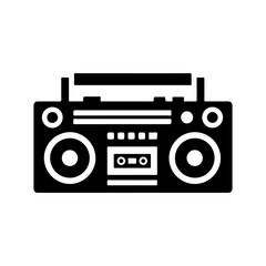 Classic Retro Boombox Cassette Player Icon Flat Vector Silhouette