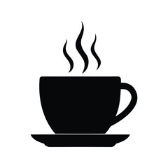 Silhouette of a hot beverage in a cup with steam illustration, espresso cup icon silhouette vector illustration