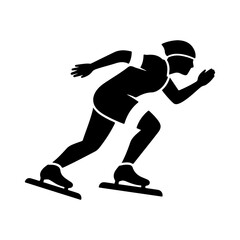Obraz premium Flat Vector Silhouette of Speed Skater on White Background
