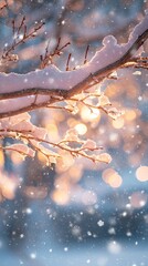 Snowy Branches At Golden Hour