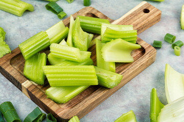 Celery stalks, green stalks, freshly harvested.