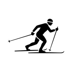 Black Silhouette Cross Country Skier Flat Vector Icon Design