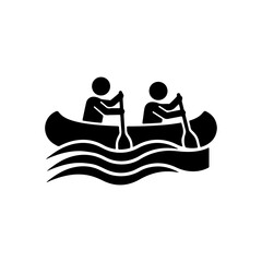 Minimalist Black Silhouette Vector Graphic of Two People Paddling a Canoe