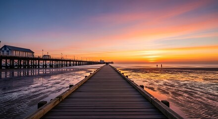 Obraz premium Sunrise Pier at Low Tide.
