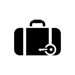 Flat Black Briefcase Key Icon, Minimalist Vector Design on White